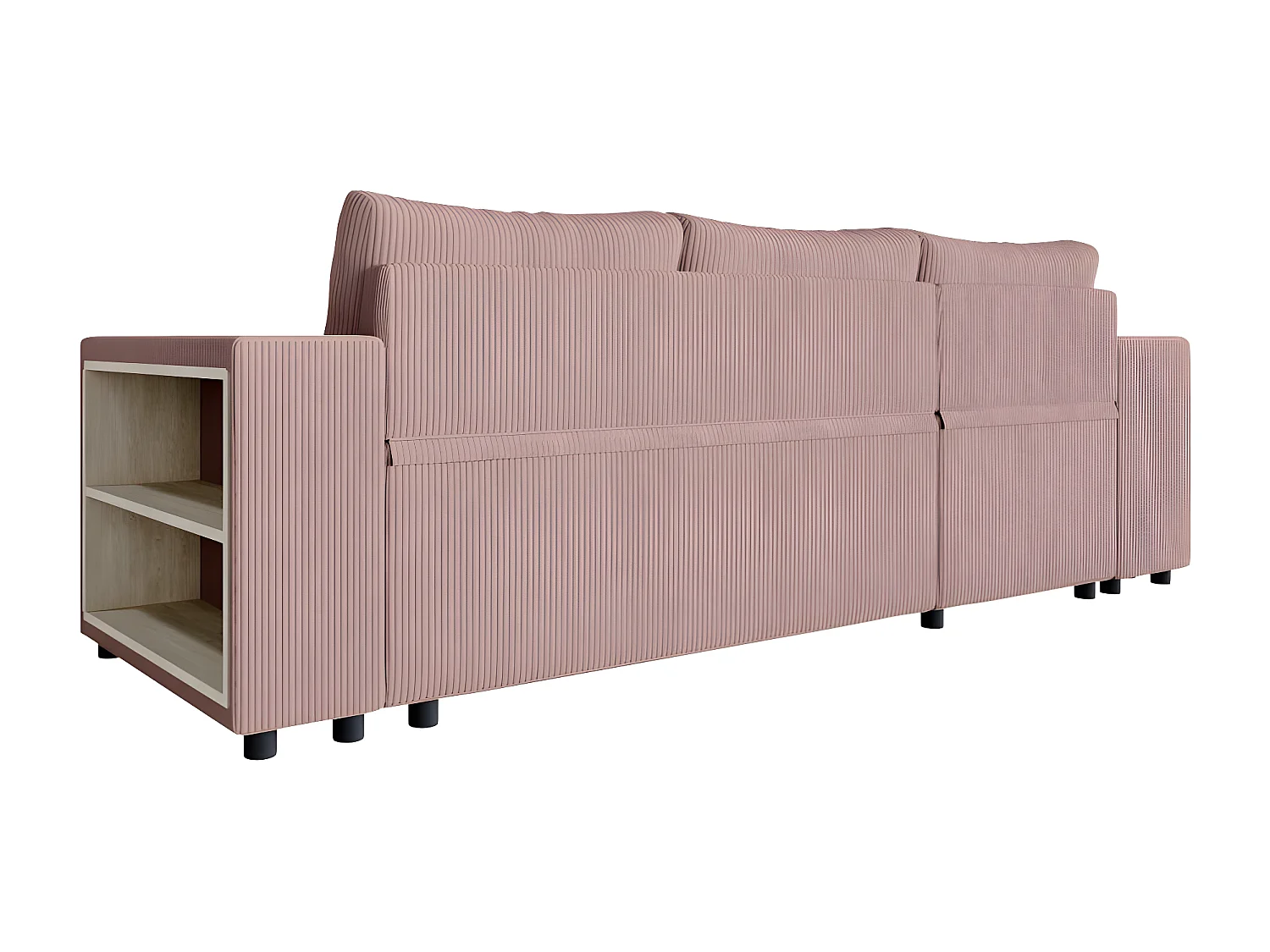 Canapé d'angle réversible Mady avec coffre, rangement poufs à gauche en velours côtelé - Rose - L254 x P146 x H81cm - Loungitude