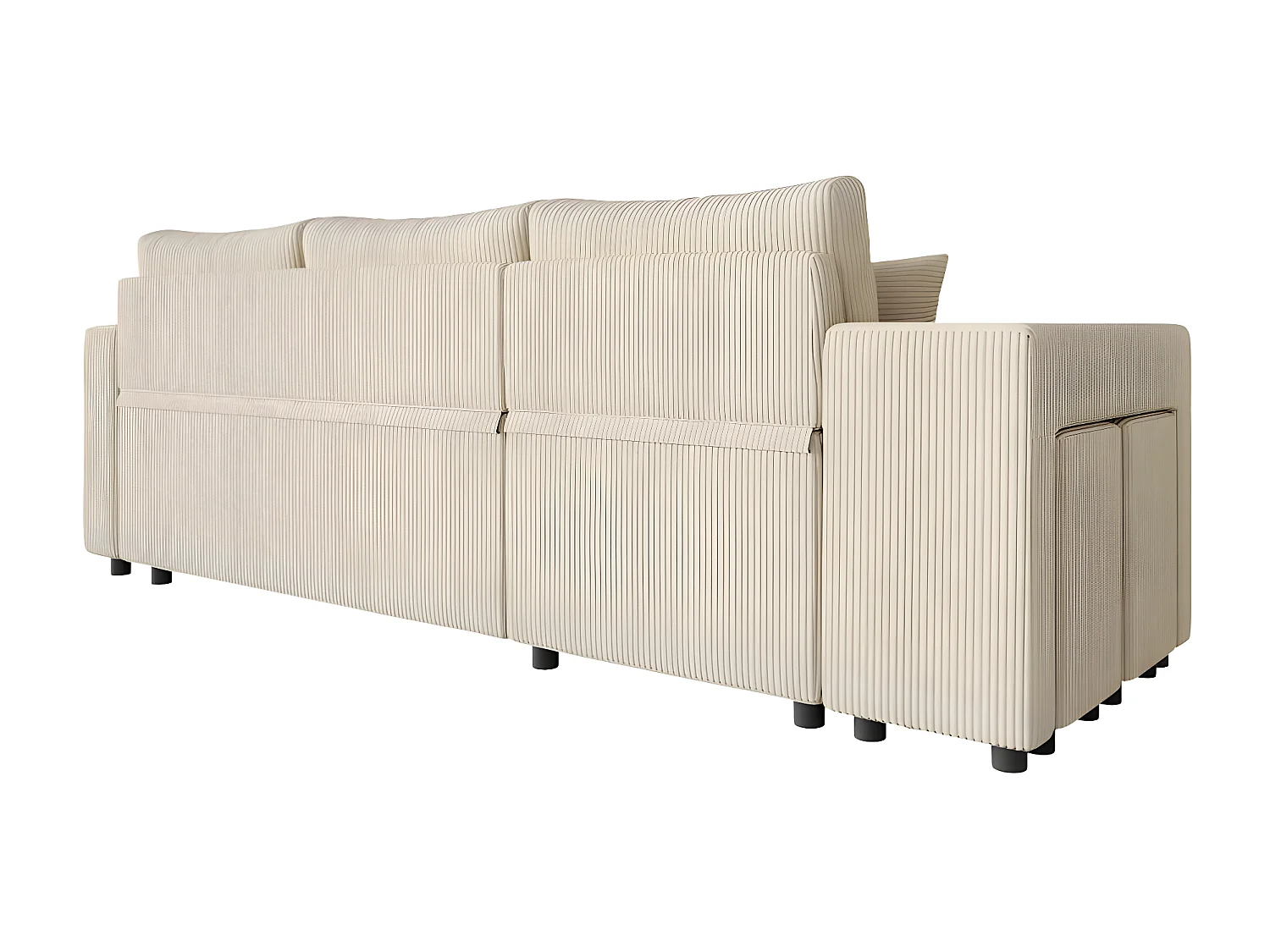 Canapé d'angle réversible convertible Oslo avec coffre, 2 poufs à gauche en velours côtelé beige - L241 x P146 x H81cm - Loungitude