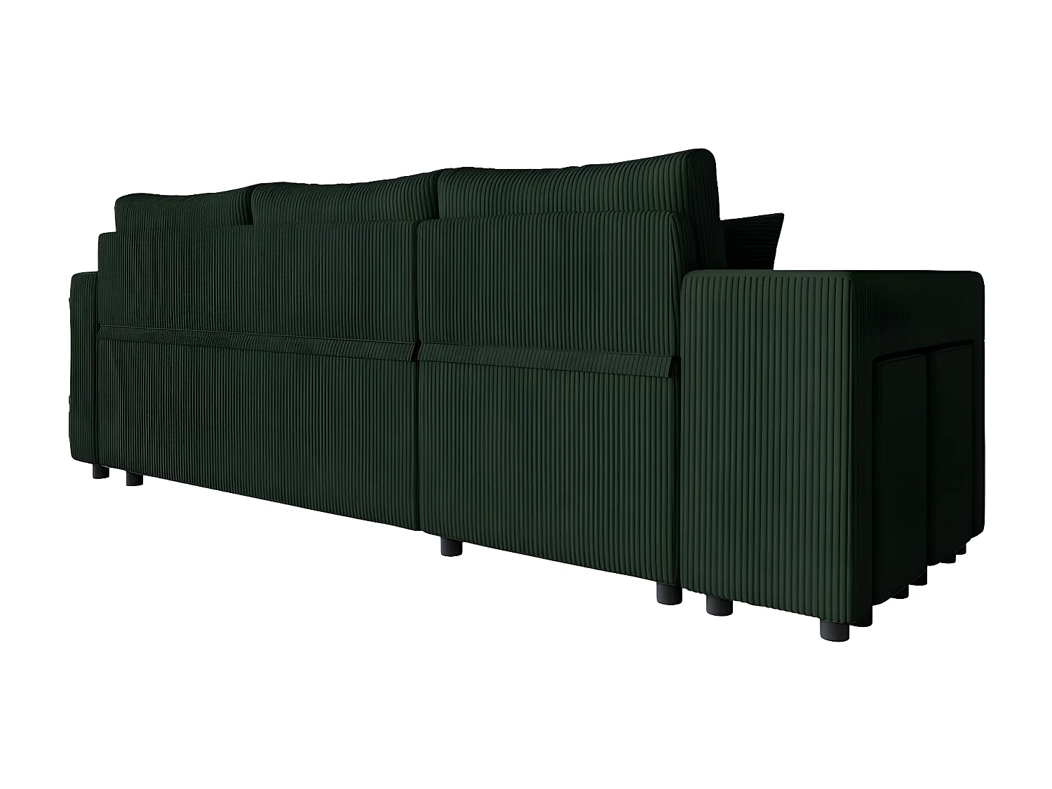 Canapé d'angle réversible convertible Oslo avec coffre, 2 poufs à gauche en velours côtelé vert - L241 x P146 x H81cm - Loungitude