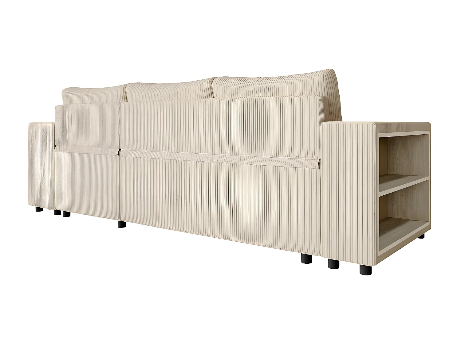 Canapé d'angle réversible Mady avec coffre, rangement poufs à droite en velours côtelé - Beige - L254 x P146 x H81cm - Loungitude
