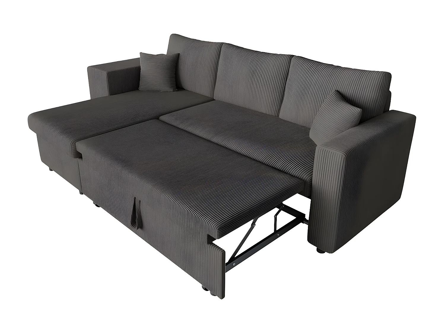 Canapé d'angle réversible convertible Oslo coffre 2 poufs à gauche en velours côtelé Gris anthracite - L241 x P146 x H81cm - Loungitude