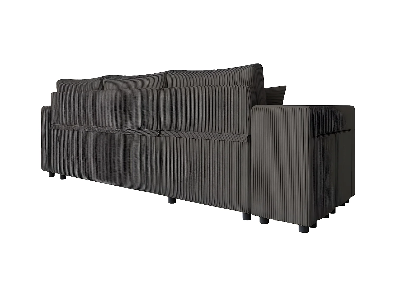 Canapé d'angle réversible convertible Oslo coffre 2 poufs à gauche en velours côtelé Gris anthracite - L241 x P146 x H81cm - Loungitude