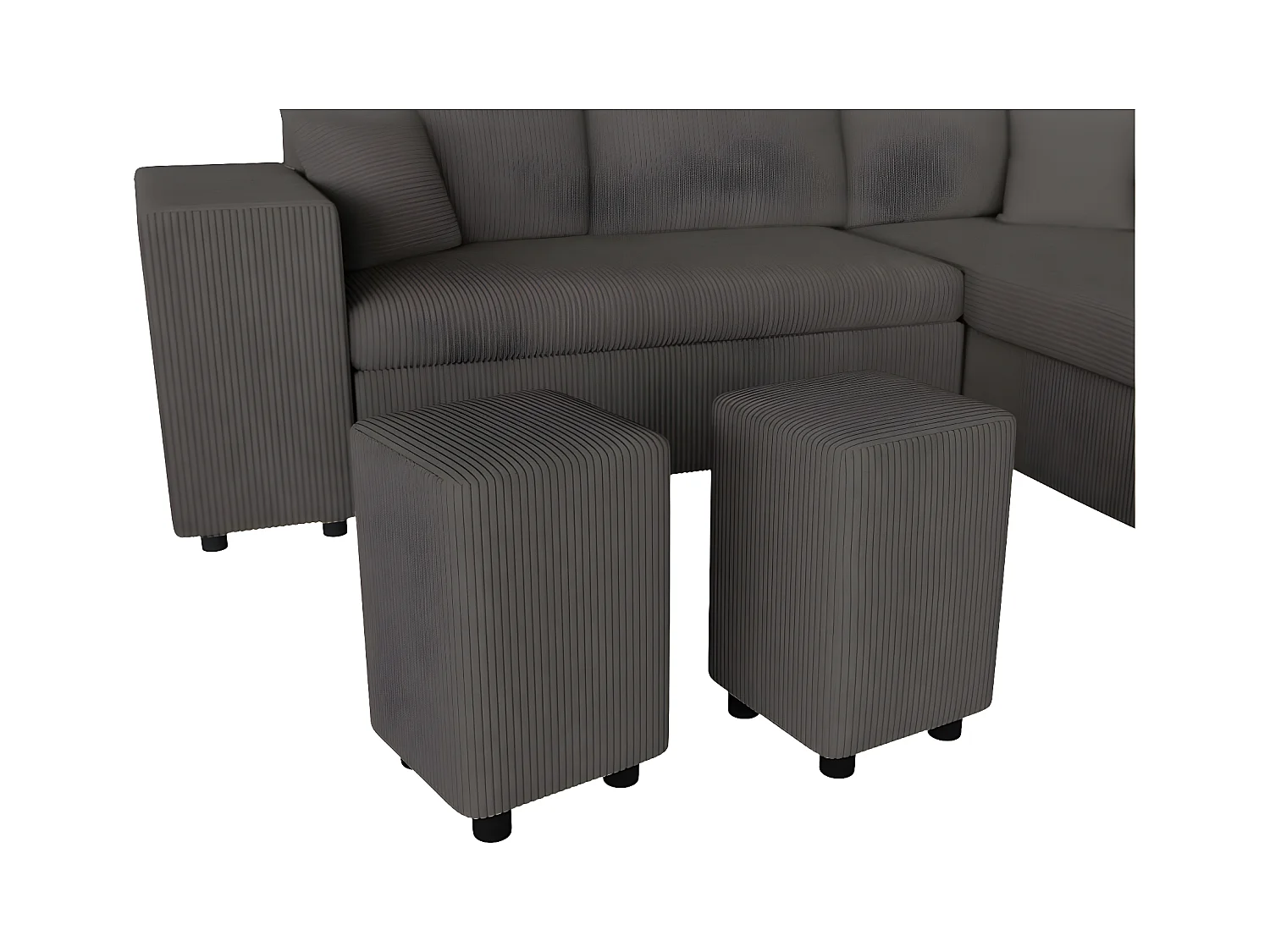 Canapé d'angle réversible convertible Oslo coffre 2 poufs à gauche en velours côtelé Gris anthracite - L241 x P146 x H81cm - Loungitude