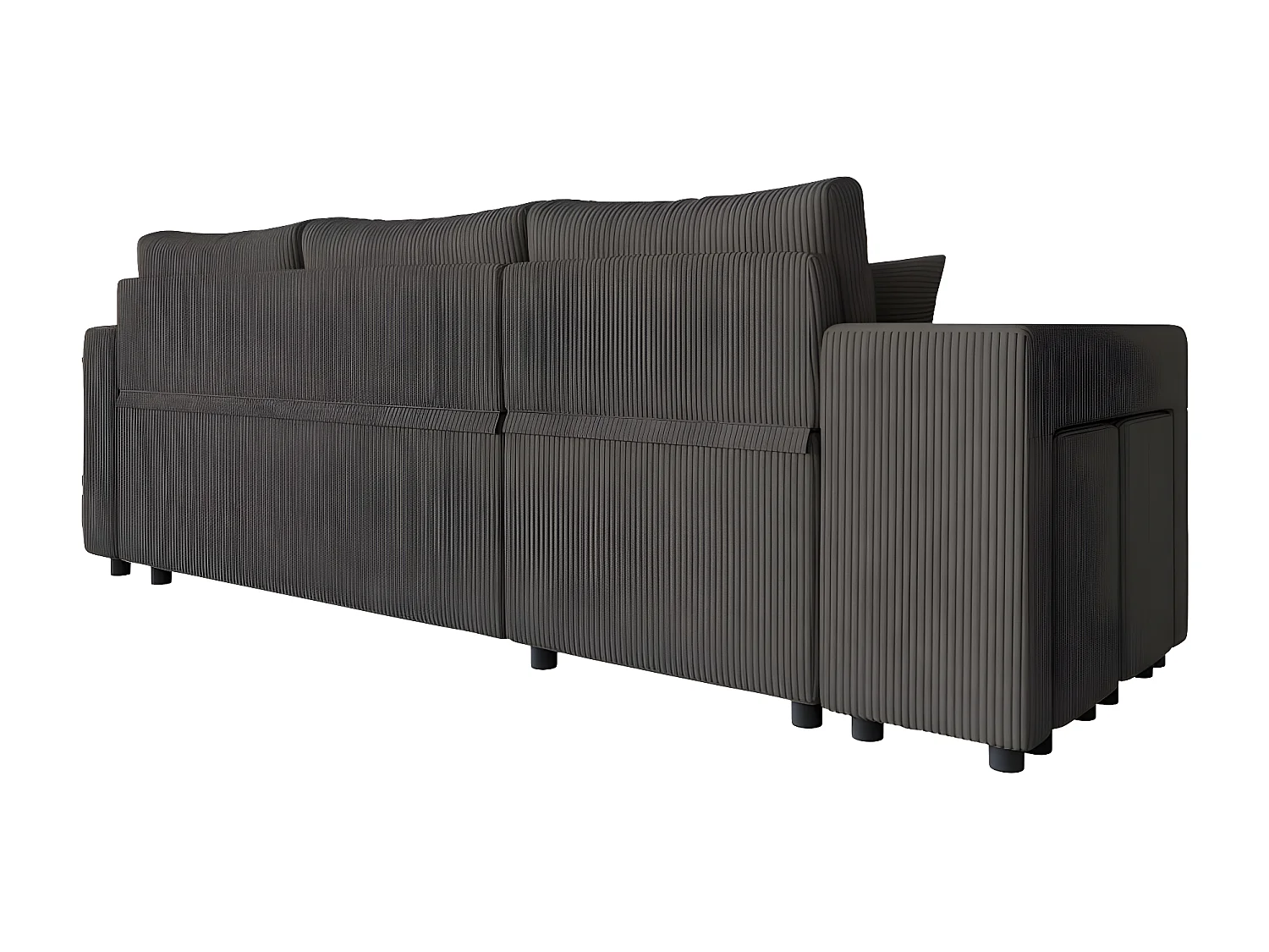 Canapé d'angle réversible convertible Oslo coffre 2 poufs à gauche en velours côtelé Gris anthracite - L241 x P146 x H81cm - Loungitude