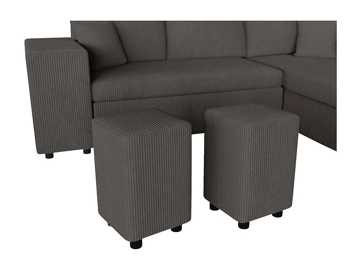 Canapé d'angle réversible convertible Oslo coffre 2 poufs à gauche en velours côtelé Gris anthracite - L241 x P146 x H81cm - Loungitude