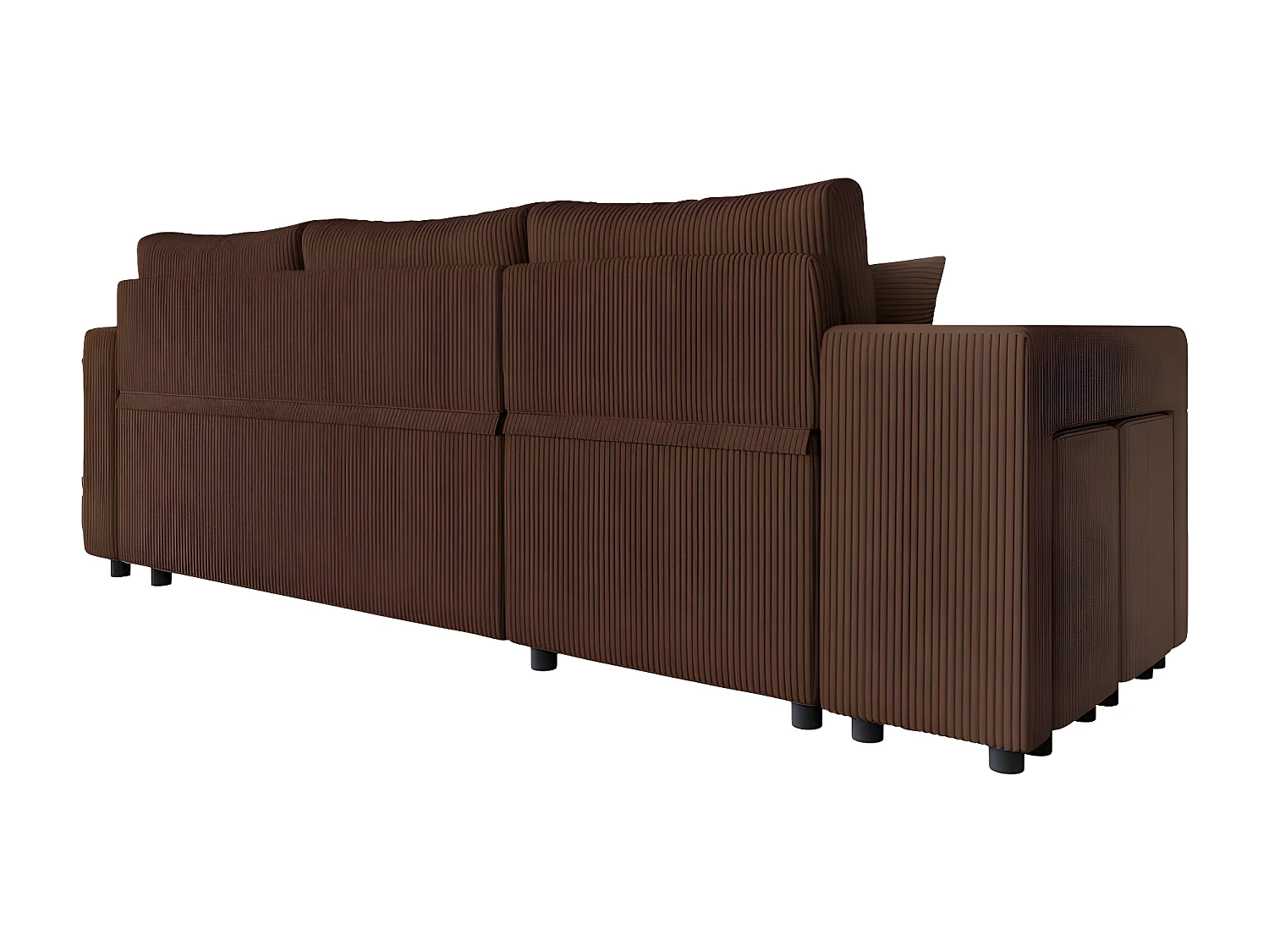 Canapé d'angle réversible convertible Oslo avec coffre, 2 poufs à gauche en velours côtelé marron - L241 x P146 x H81cm - Loungitude