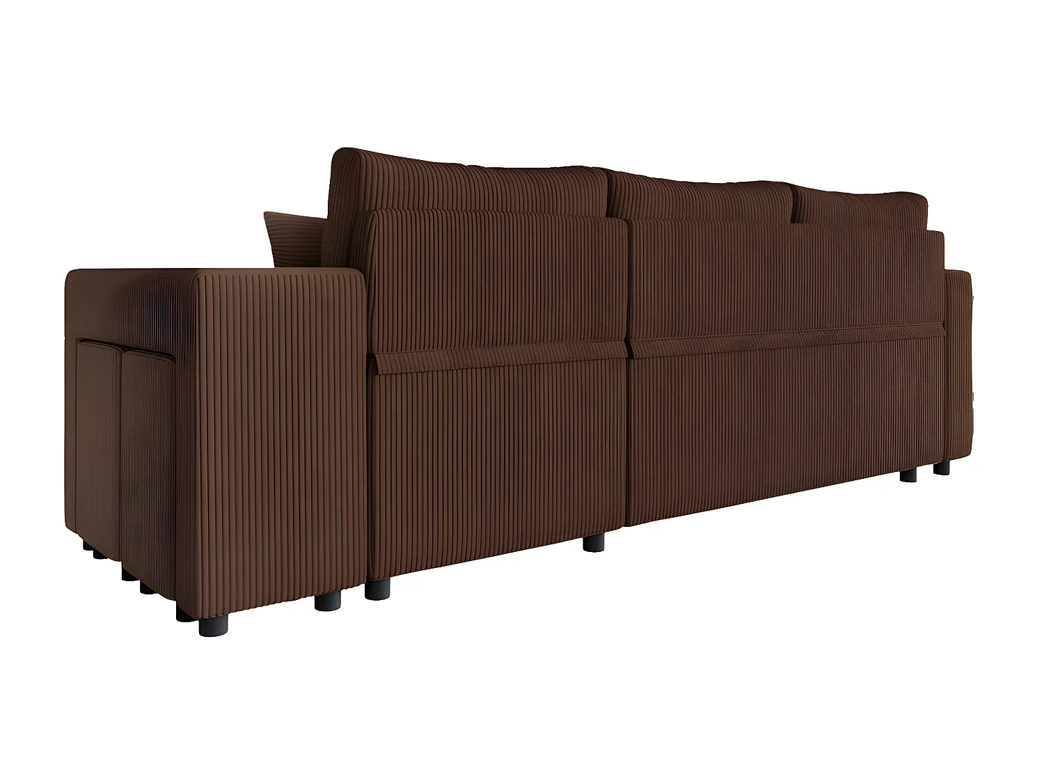 Canapé d'angle réversible convertible Oslo avec coffre, 2 poufs à droite en velours côtelé marron - L241 x P146 x H81cm - Loungitude