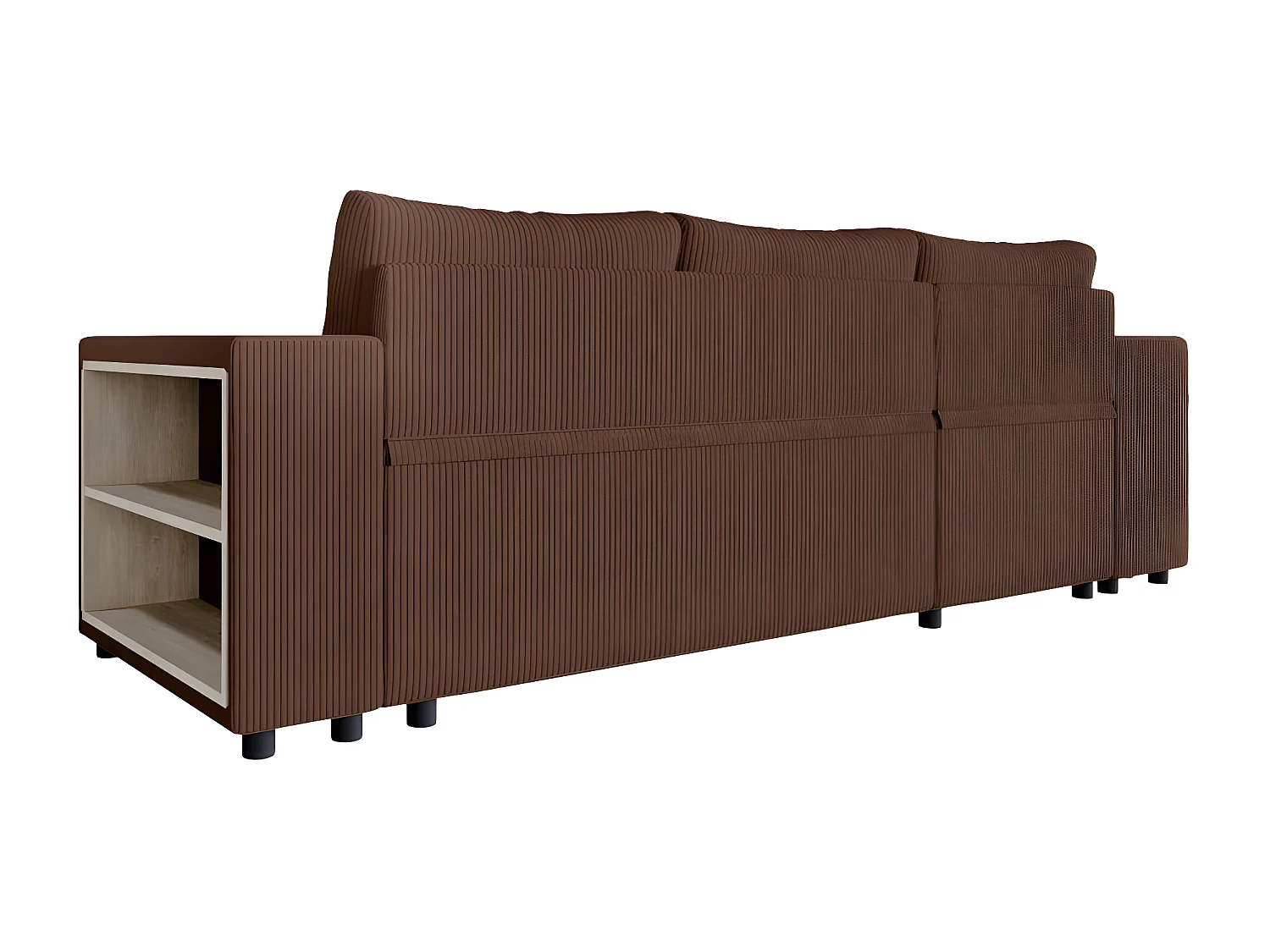 Canapé d'angle réversible Mady avec coffre, rangement poufs à gauche en velours côtelé - Marron - L254 x P146 x H81cm - Loungitude