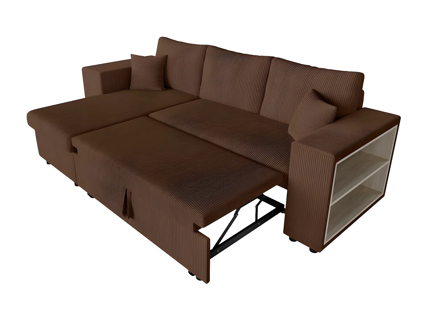 Canapé d'angle réversible Mady avec coffre, rangement poufs à gauche en velours côtelé - Marron - L254 x P146 x H81cm - Loungitude