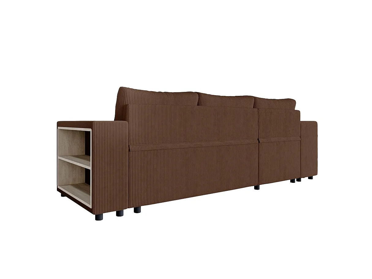 Canapé d'angle convertible 5 places avec pouf en velours marron MADY