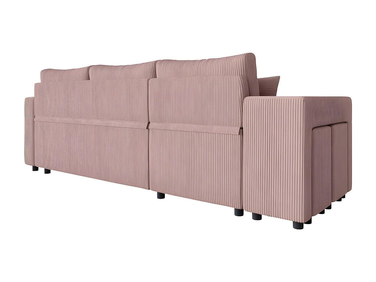 Canapé d'angle réversible convertible Oslo avec coffre, 2 poufs à gauche en velours côtelé rose - L241 x P146 x H81cm - Loungitude