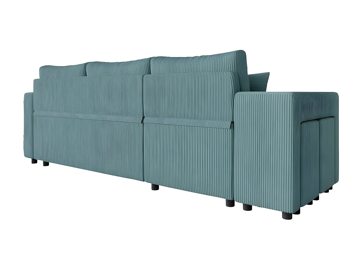 Canapé d'angle réversible convertible Oslo avec coffre, 2 poufs à gauche en velours côtelé bleu - L241 x P146 x H81cm - Loungitude