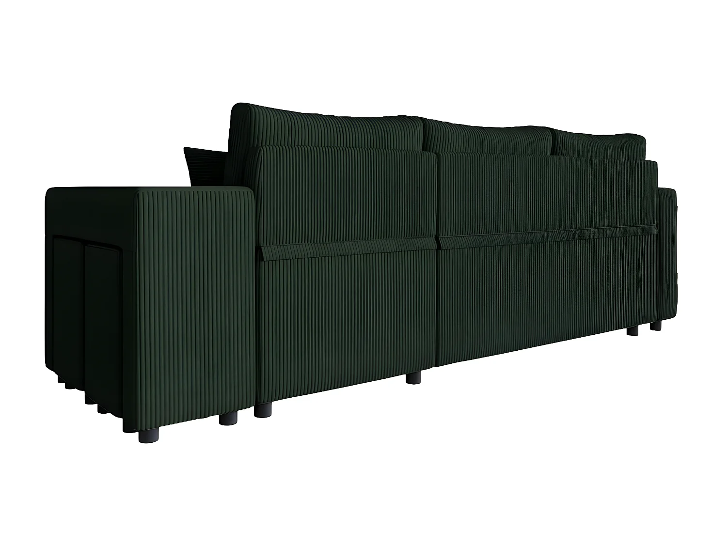 Canapé d'angle réversible convertible Oslo avec coffre, 2 poufs à droite en velours côtelé vert - L241 x P146 x H81cm - Loungitude