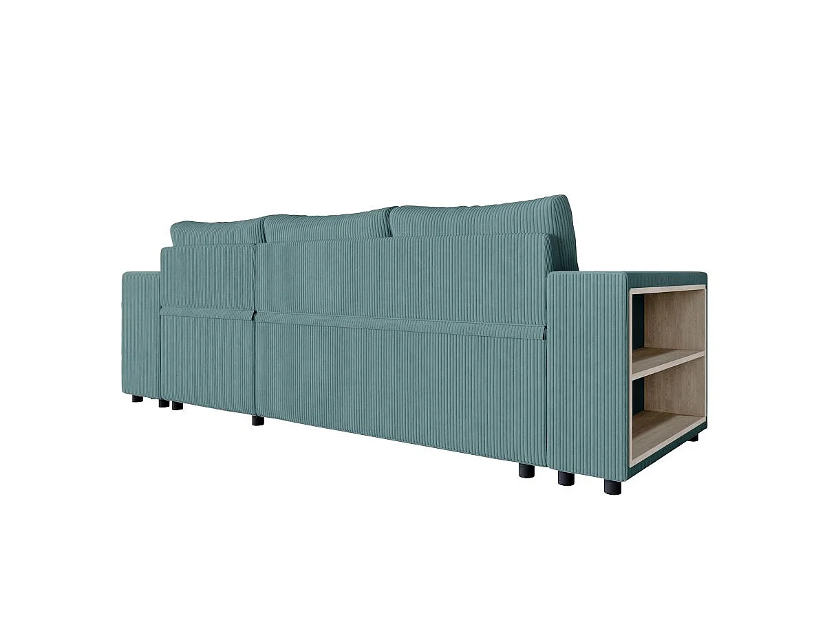 Canapé d'angle convertible 5 places avec pouf en velours bleu ciel