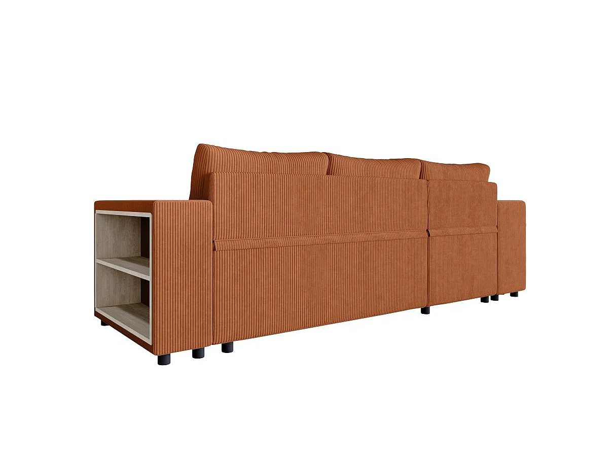 Canapé d'angle convertible 5 places avec pouf en velours terracotta