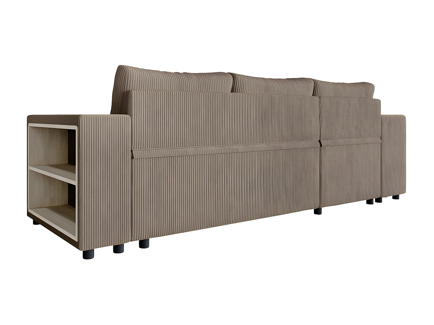 Canapé d'angle réversible Mady avec coffre, rangement poufs à gauche en velours côtelé - Taupe - L254 x P146 x H81cm - Loungitude