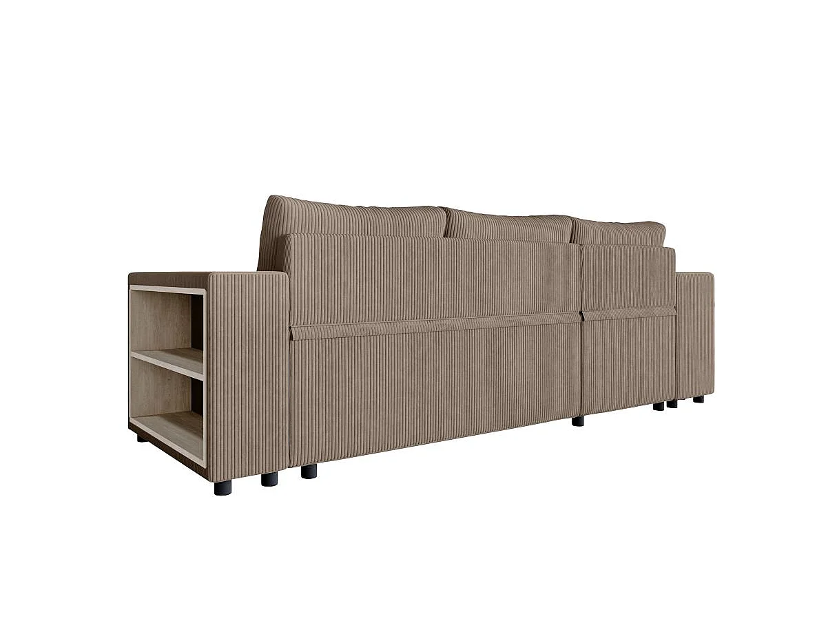 Canapé d'angle convertible 5 places avec pouf en velours taupe MADY