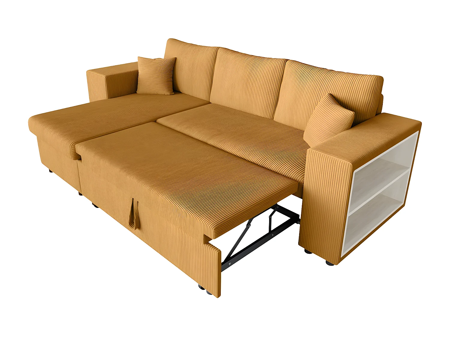 Canapé d'angle réversible Mady avec coffre, rangement poufs à gauche en velours côtelé - Jaune - L254 x P146 x H81cm - Loungitude