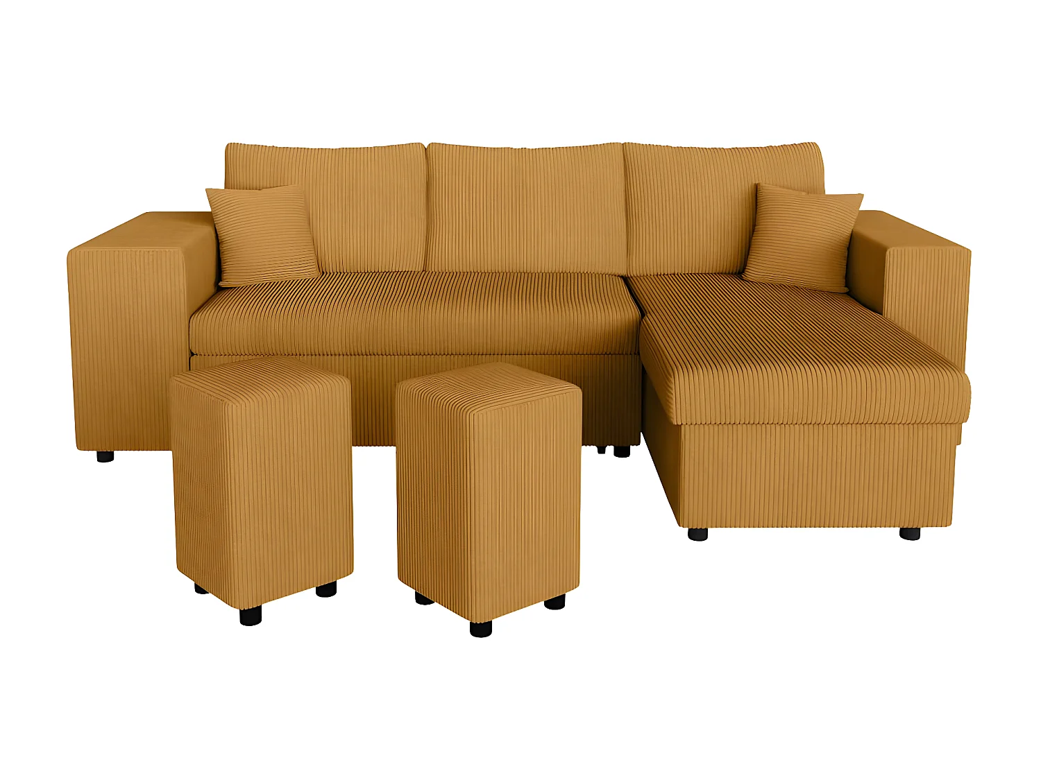 Canapé d'angle réversible Mady avec coffre, rangement poufs à gauche en velours côtelé - Jaune - L254 x P146 x H81cm - Loungitude