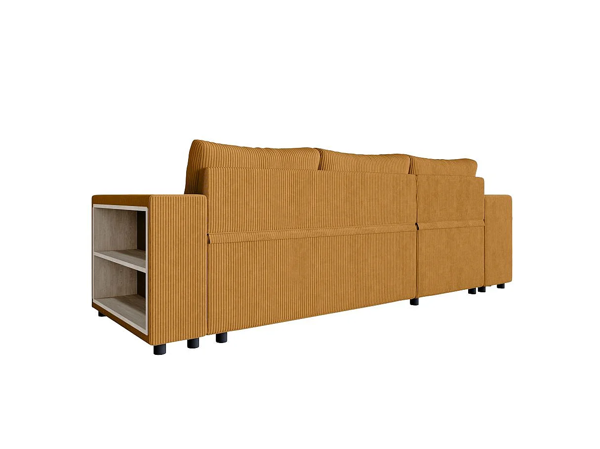 Canapé d'angle convertible 5 places avec pouf en velours jaune MADY