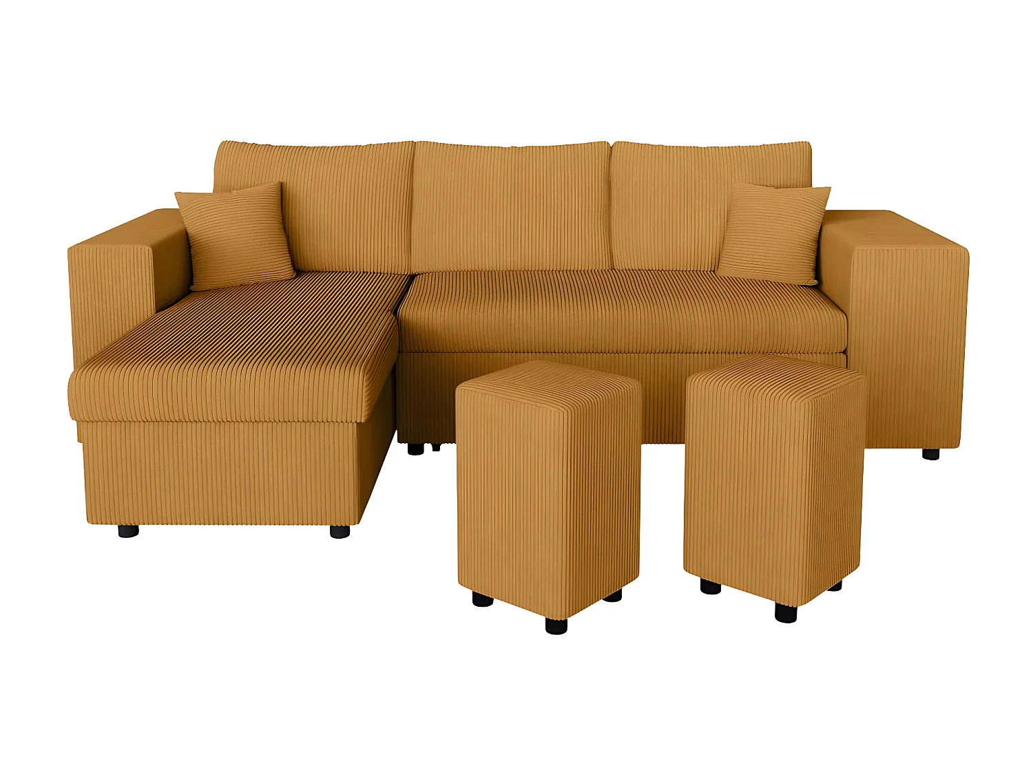Canapé d'angle réversible Mady avec coffre, rangement poufs à droite en velours côtelé - Jaune - L254 x P146 x H81cm - Loungitude