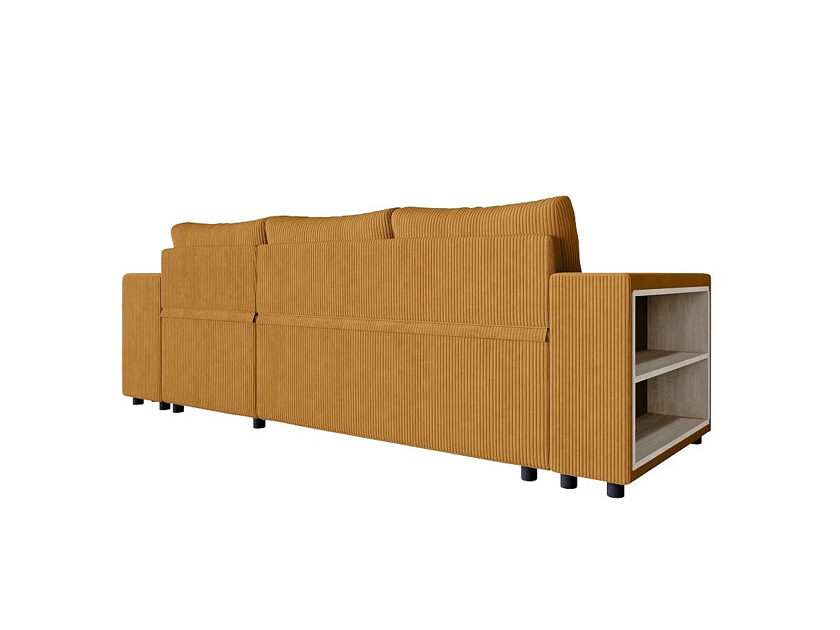Canapé d'angle convertible 5 places avec pouf en velours jaune MADY