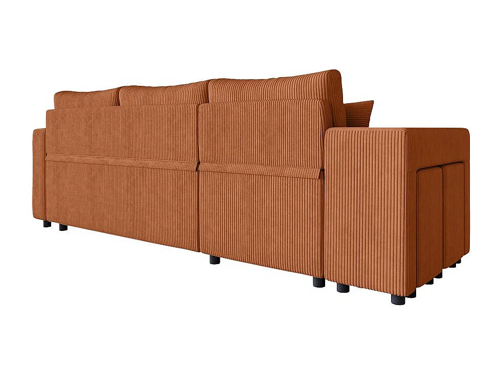 Canapé d'angle réversible convertible Oslo coffre 2 poufs à gauche en velours côtelé terracotta - L241 x P146 x H81cm - Loungitude