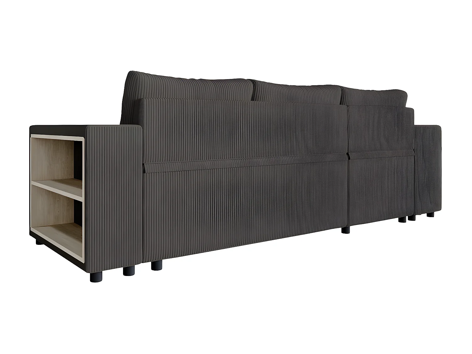 Canapé d'angle réversible Mady avec coffre, rangement poufs à gauche en velours côtelé Gris anthracite - L254 x P146 x H81cm - Loungitude