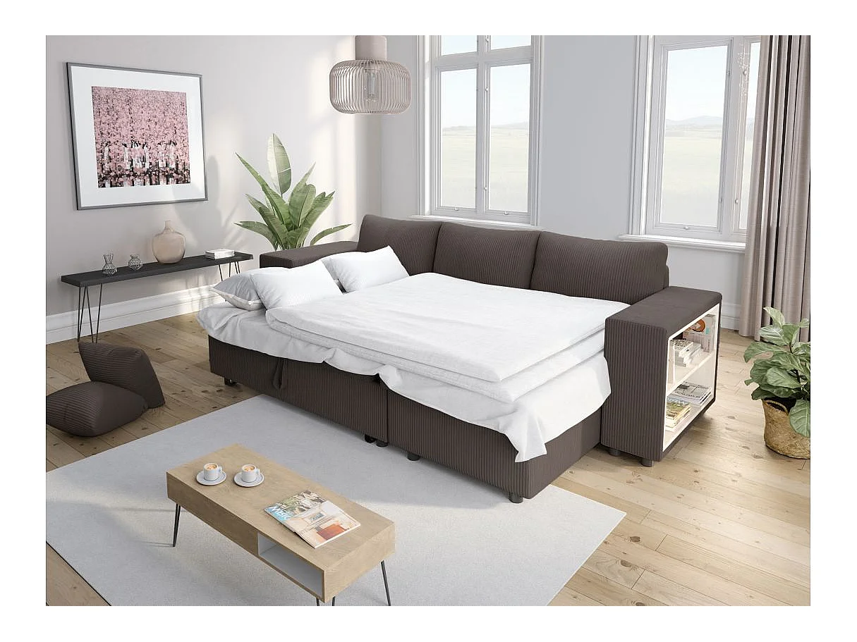 Canapé d'angle convertible 5 places avec pouf en velours gris anthracite MADY