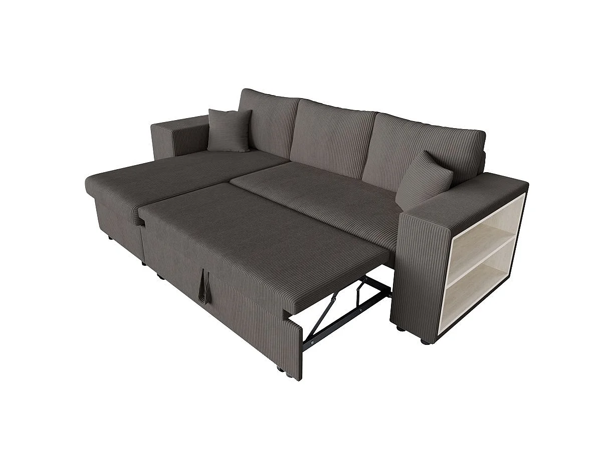 Canapé d'angle convertible 5 places avec pouf en velours gris anthracite MADY