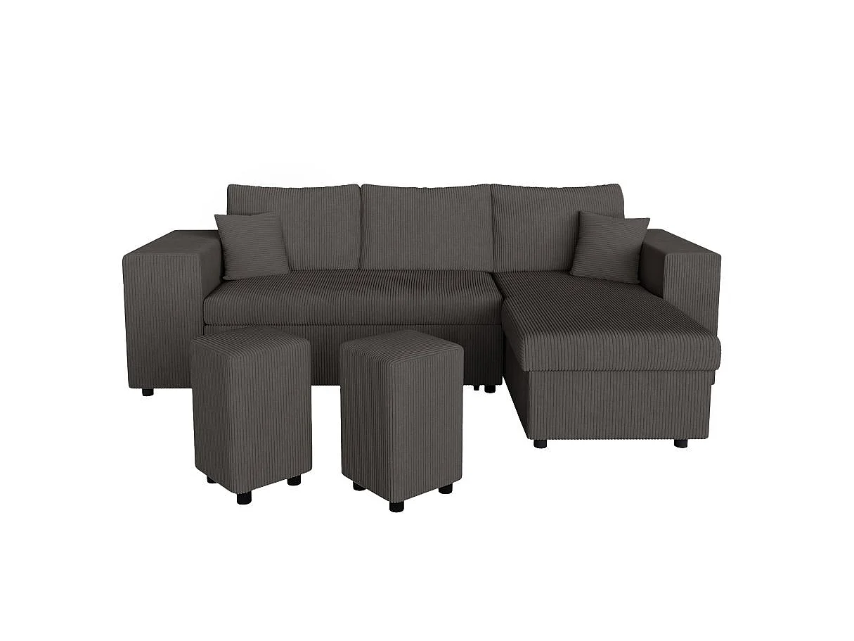 Canapé d'angle convertible 5 places avec pouf en velours gris anthracite MADY