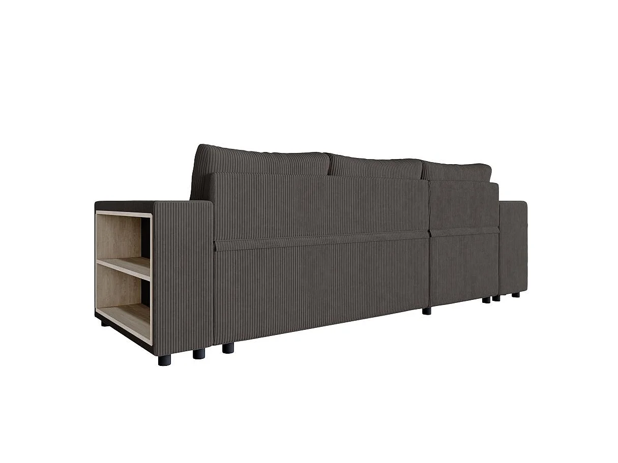 Canapé d'angle convertible 5 places avec pouf en velours gris anthracite MADY