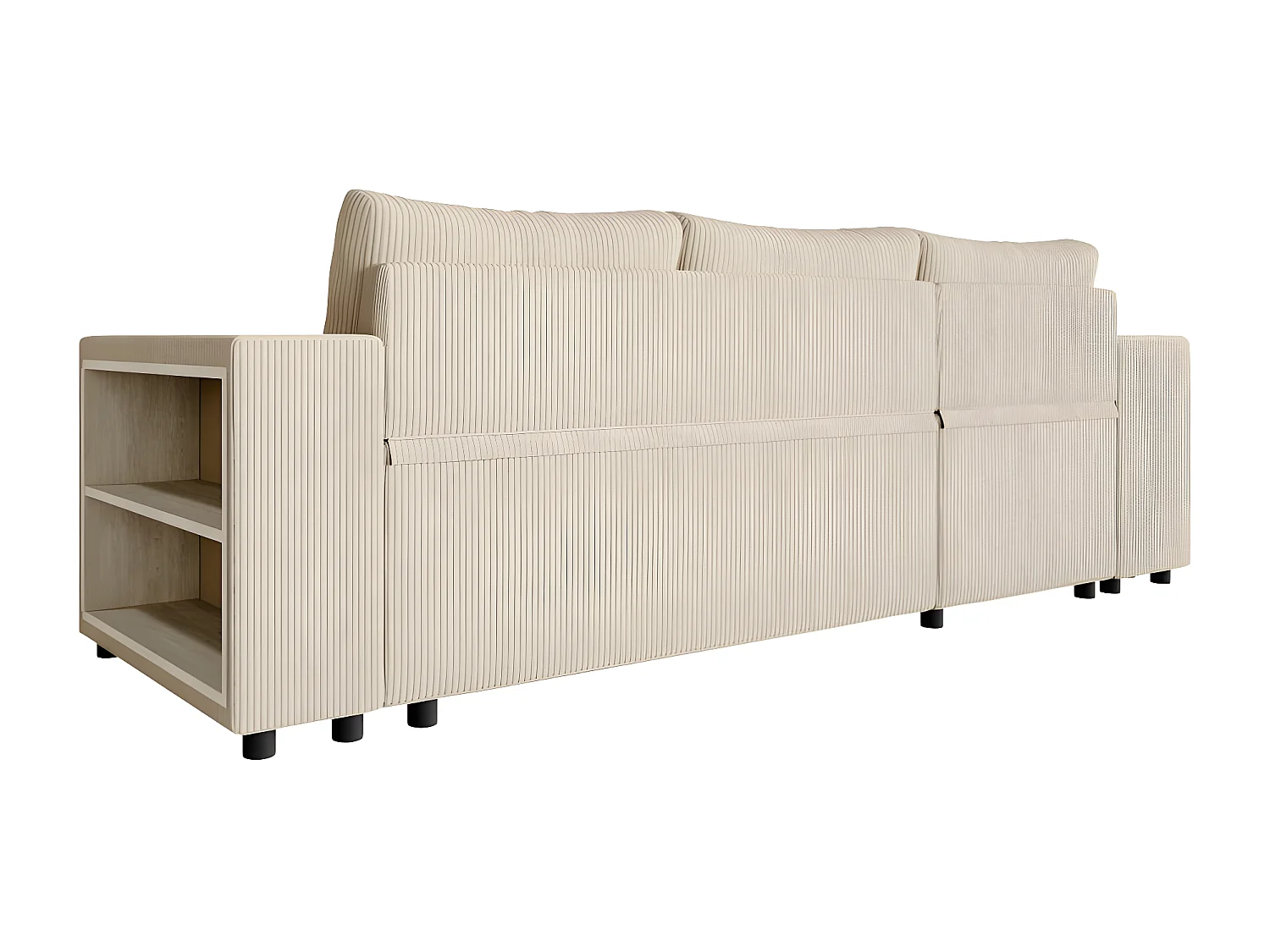 Canapé d'angle réversible Mady avec coffre, rangement poufs à gauche en velours côtelé - Beige - L254 x P146 x H81cm - Loungitude