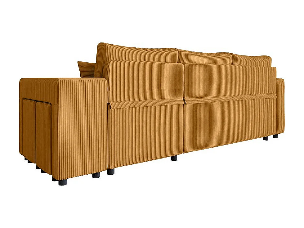 Canapé d'angle réversible convertible Oslo avec coffre, 2 poufs à droite en velours côtelé jaune - L241 x P146 x H81cm - Loungitude