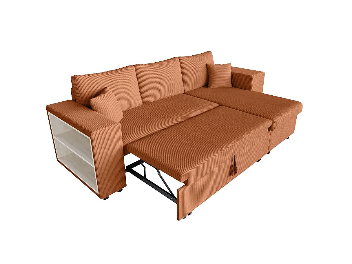 Canapé d'angle convertible 5 places avec pouf en velours terracotta