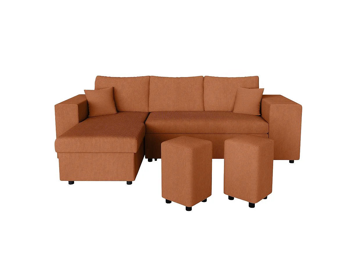 Canapé d'angle convertible 5 places avec pouf en velours terracotta