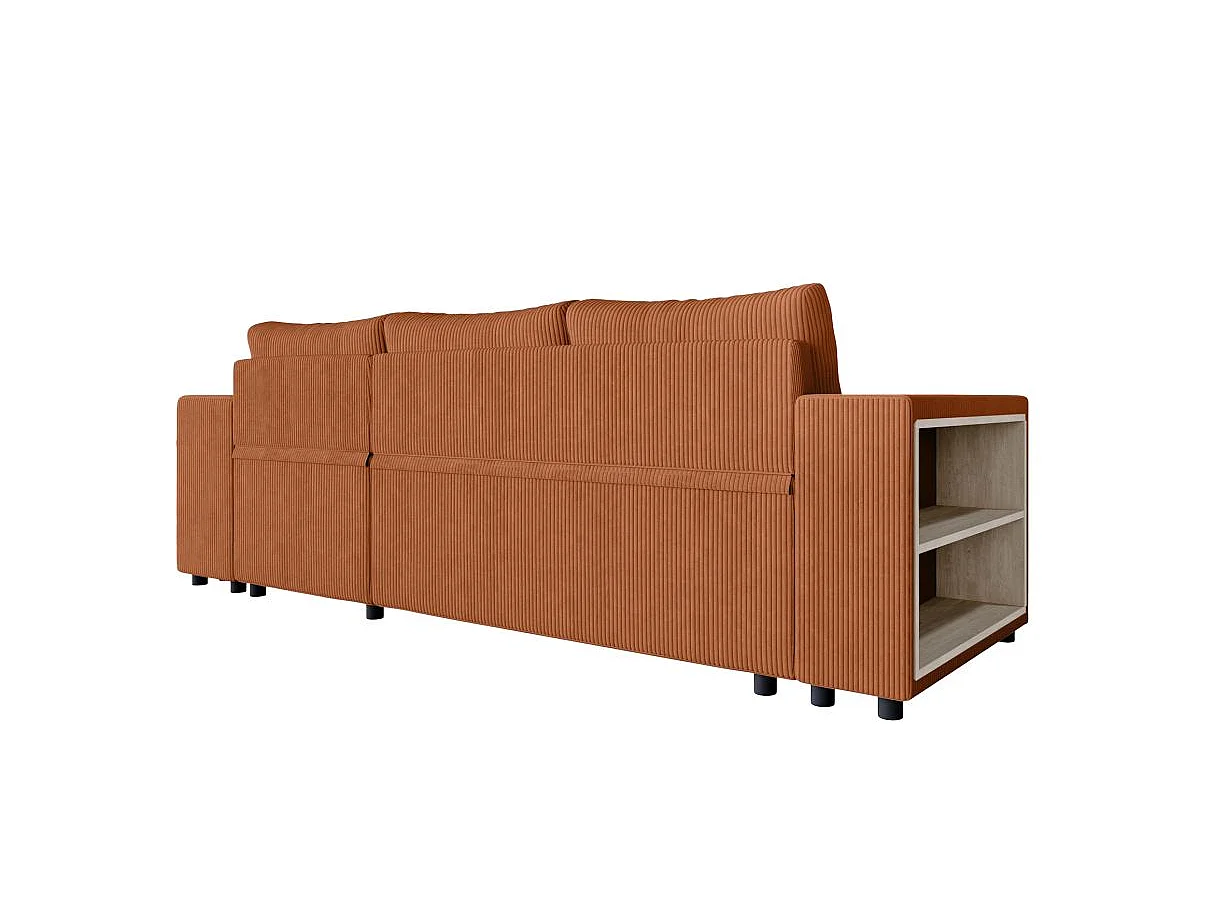 Canapé d'angle convertible 5 places avec pouf en velours terracotta