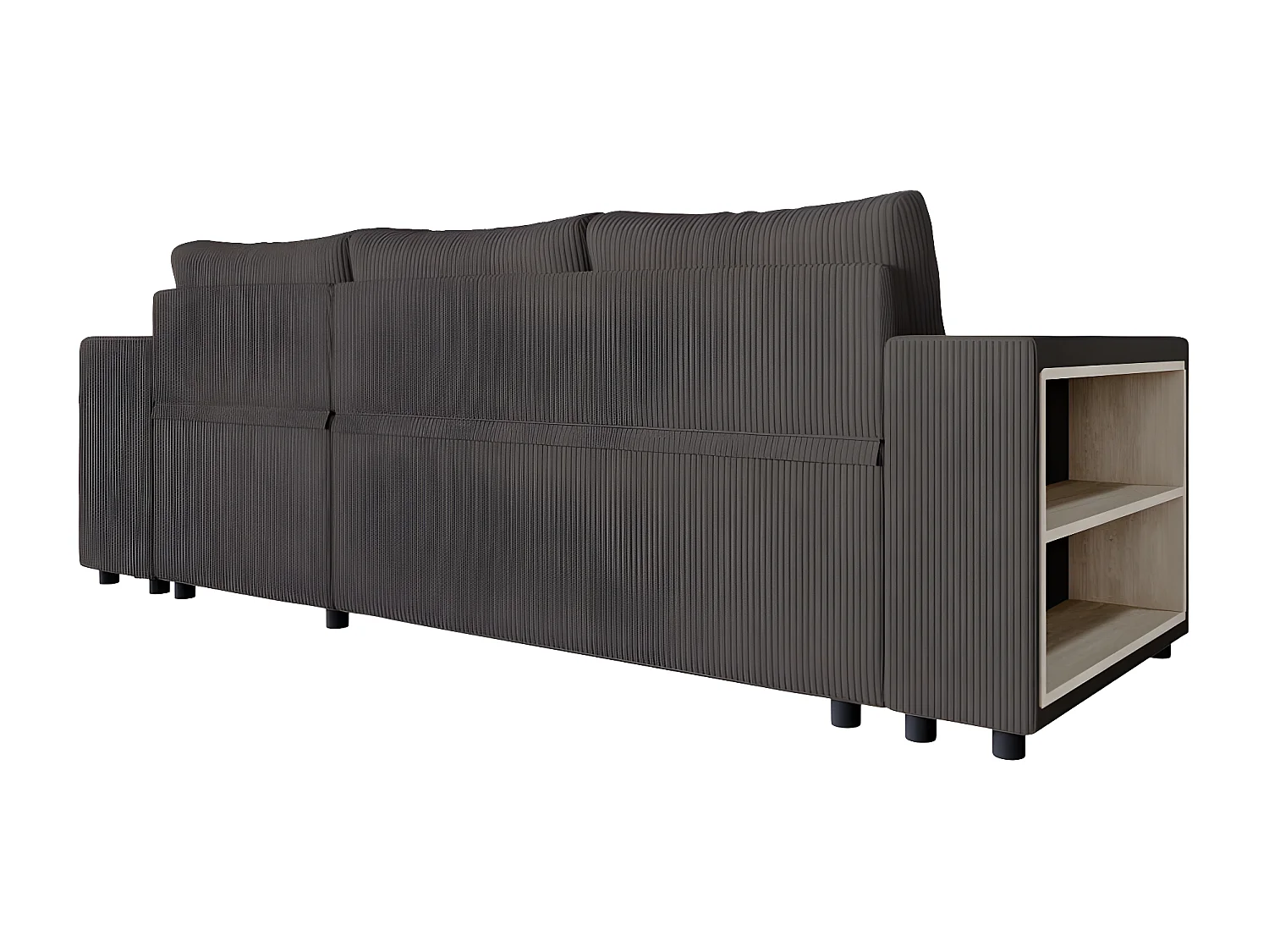 Canapé d'angle réversible Mady avec coffre, rangement poufs à droite en velours côtelé Gris anthracite - L254 x P146 x H81cm - Loungitude