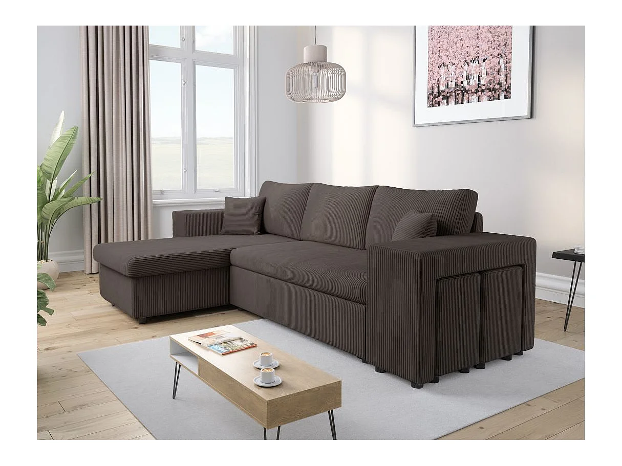 Canapé d'angle convertible 5 places avec pouf en velours gris anthracite MADY