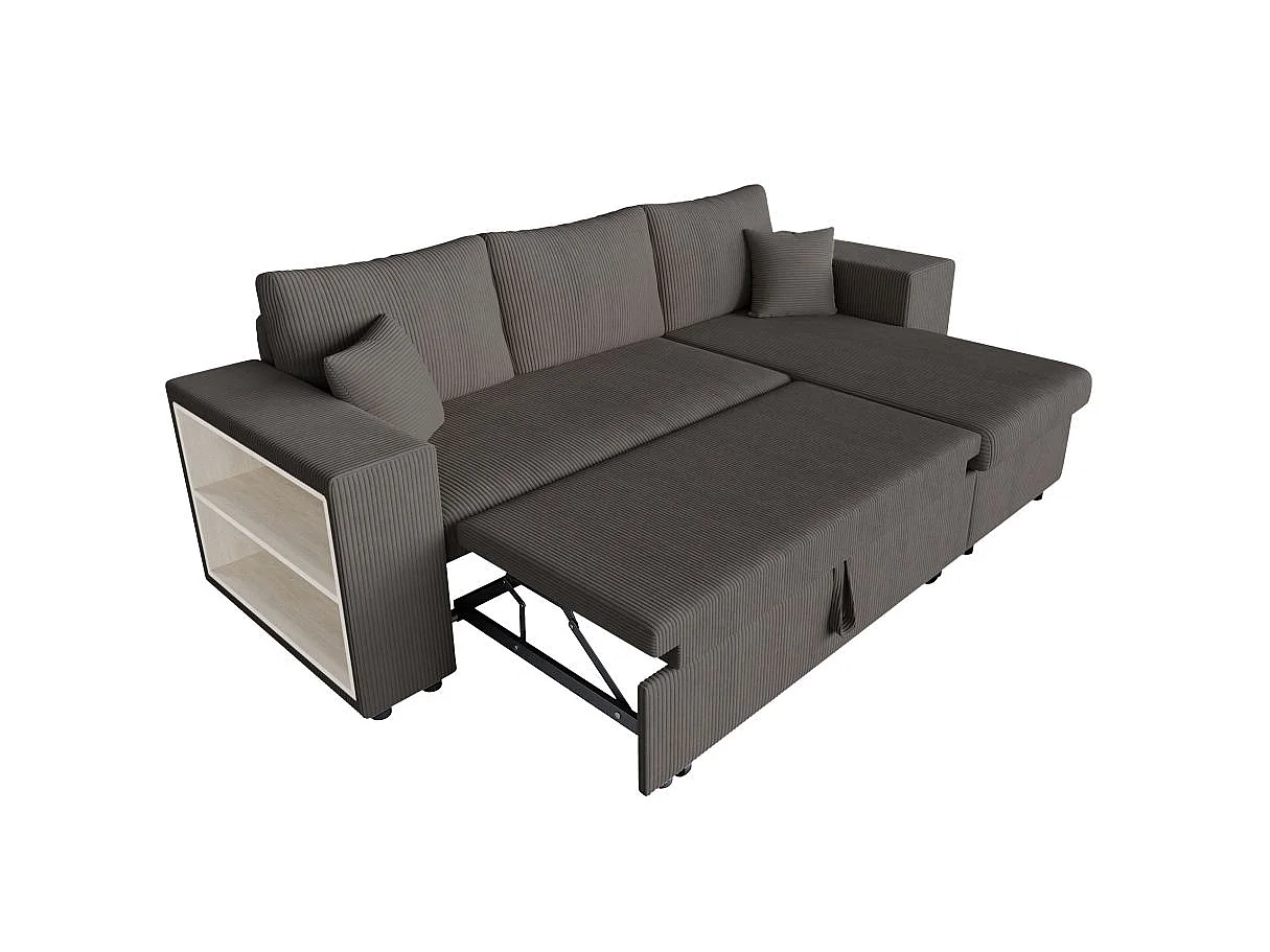 Canapé d'angle convertible 5 places avec pouf en velours gris anthracite MADY