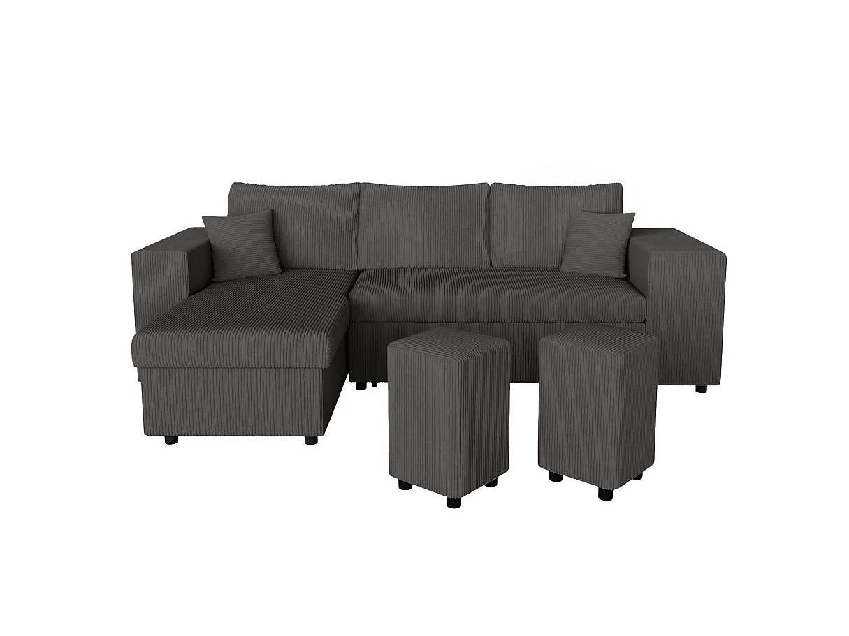 Canapé d'angle convertible 5 places avec pouf en velours gris anthracite MADY