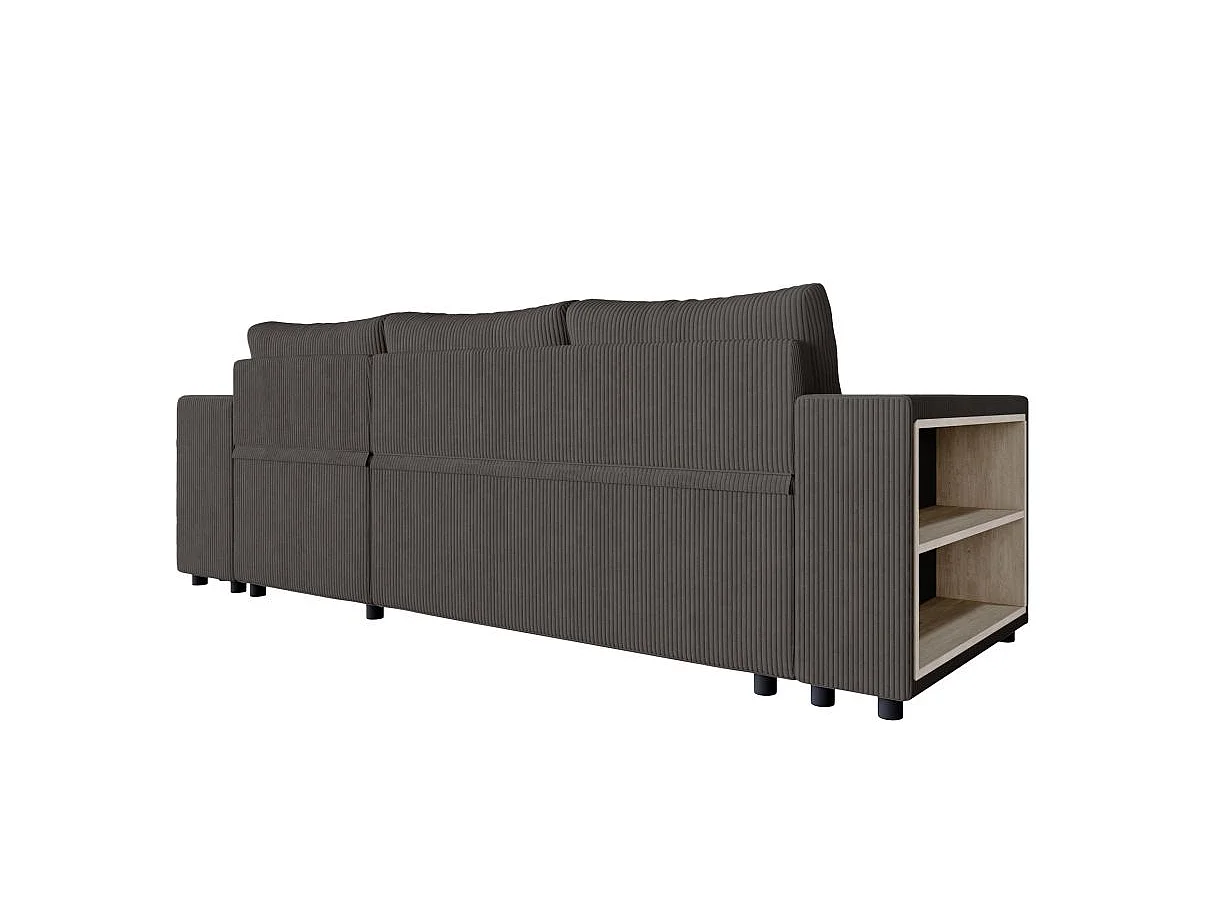 Canapé d'angle convertible 5 places avec pouf en velours gris anthracite MADY