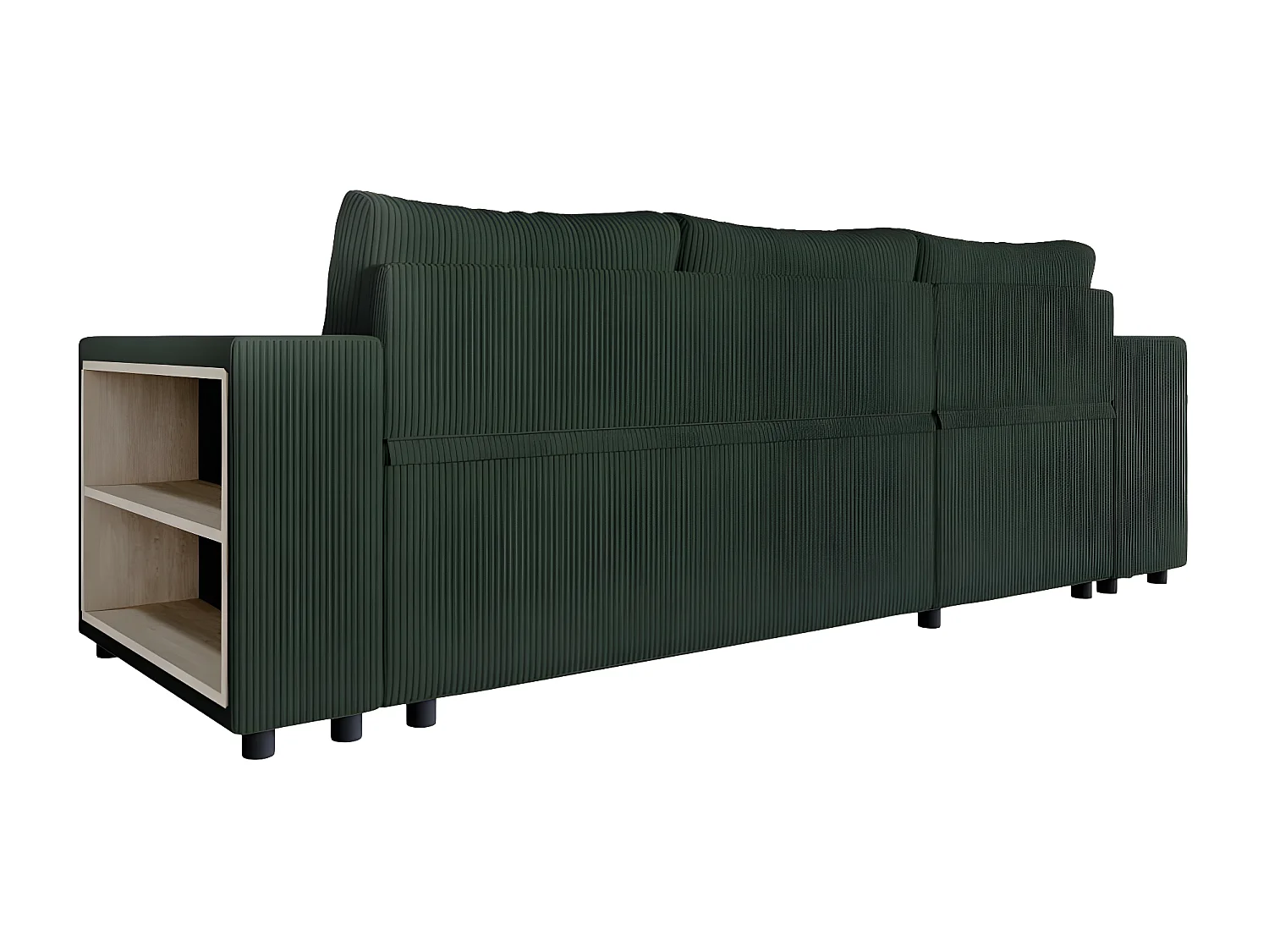 Canapé d'angle réversible Mady avec coffre, rangement poufs à droite en velours côtelé vert foncé - L254 x P146 x H81cm - Loungitude