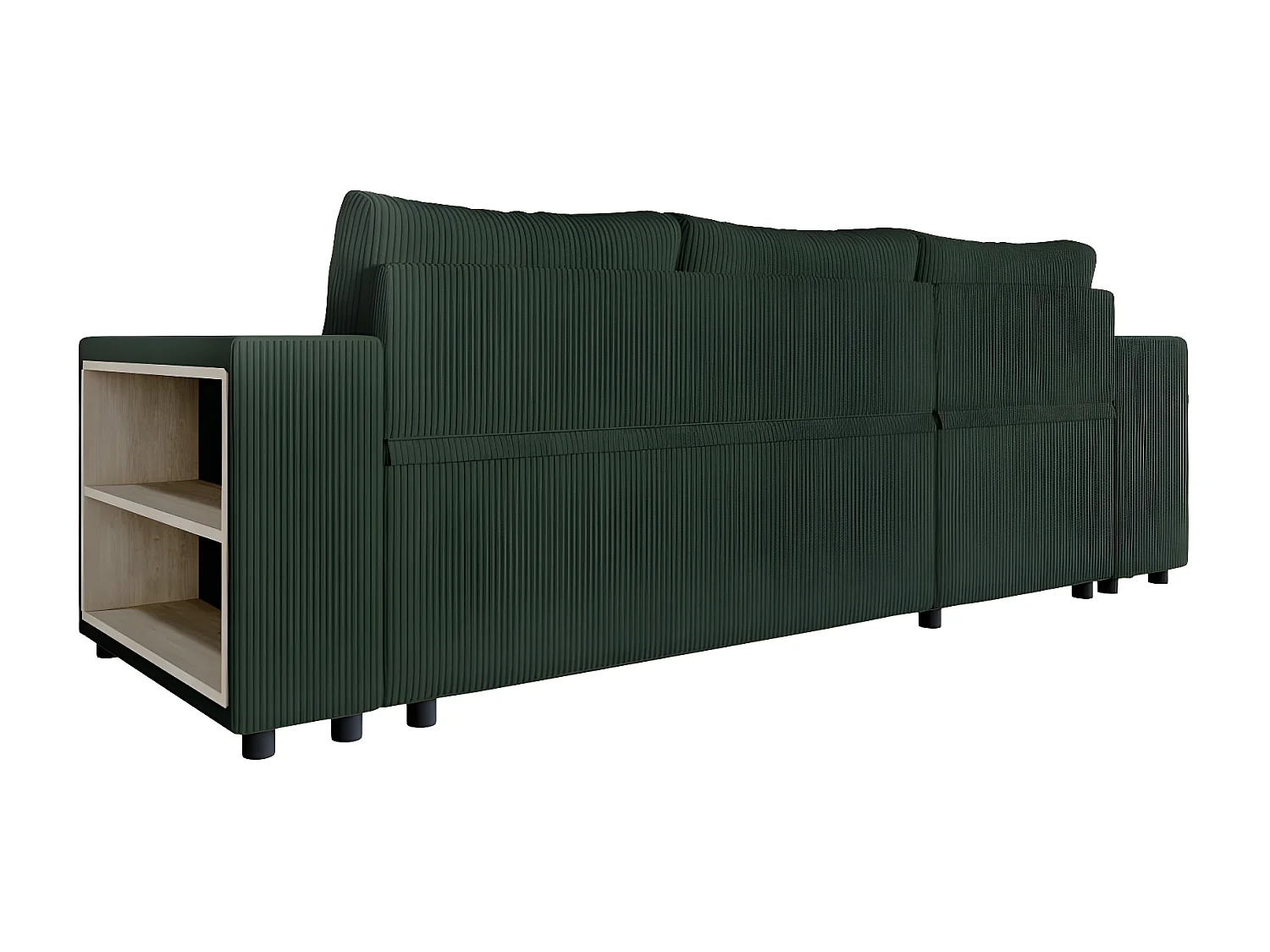 Canapé d'angle réversible Mady avec coffre, rangement poufs à droite en velours côtelé vert foncé - L254 x P146 x H81cm - Loungitude