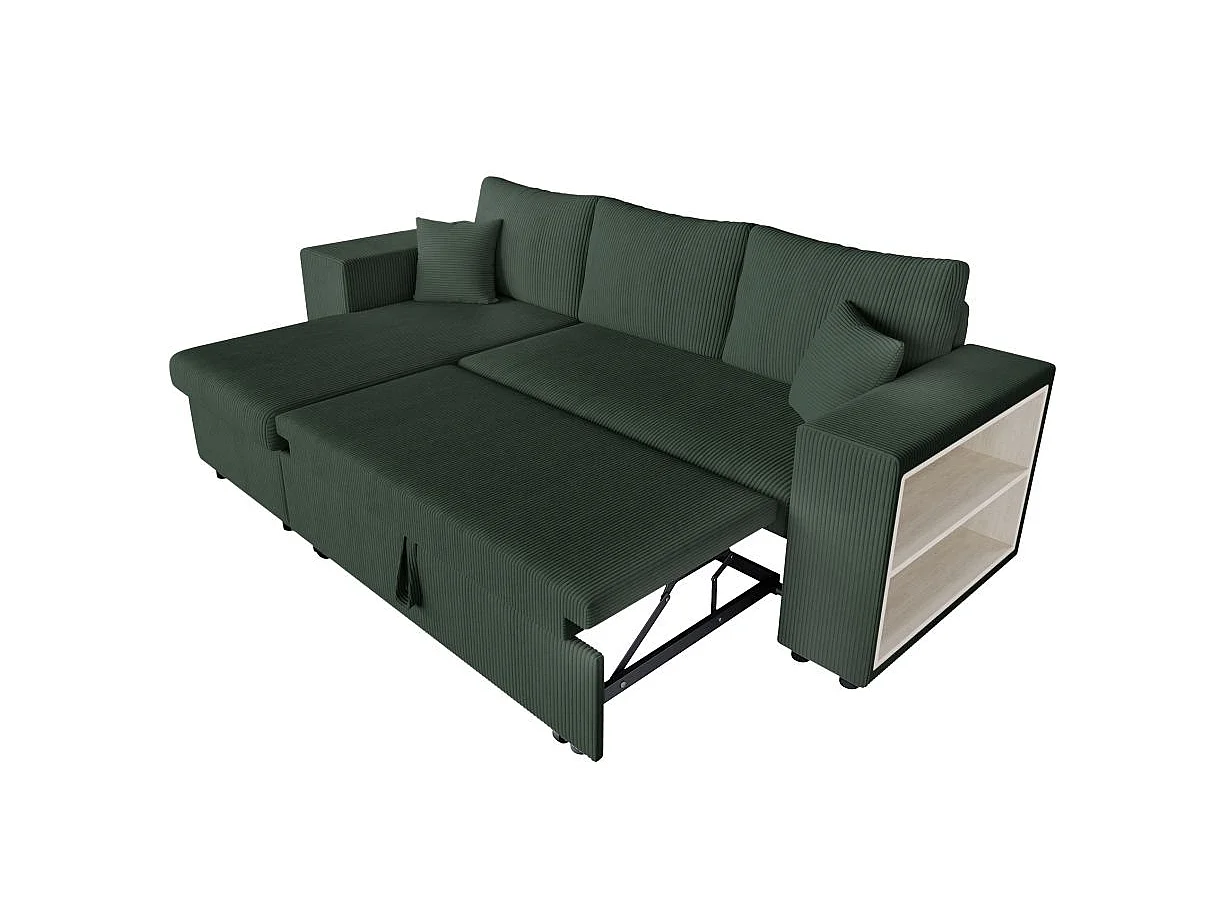 Canapé d'angle convertible 5 places avec pouf en velours vert foncé