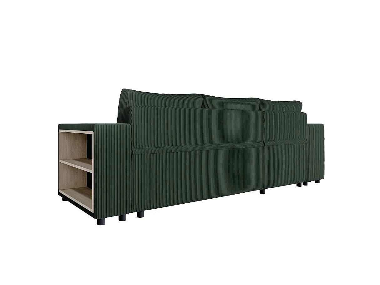 Canapé d'angle convertible 5 places avec pouf en velours vert foncé