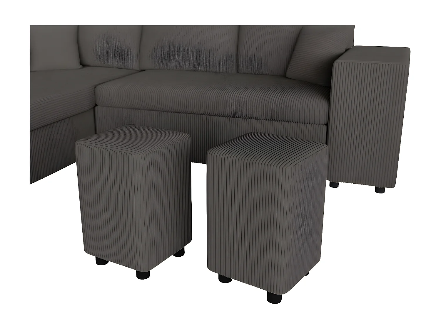 Canapé d'angle réversible convertible Oslo coffre 2 poufs à droite en velours côtelé Gris anthracite - L241 x P146 x H81cm - Loungitude
