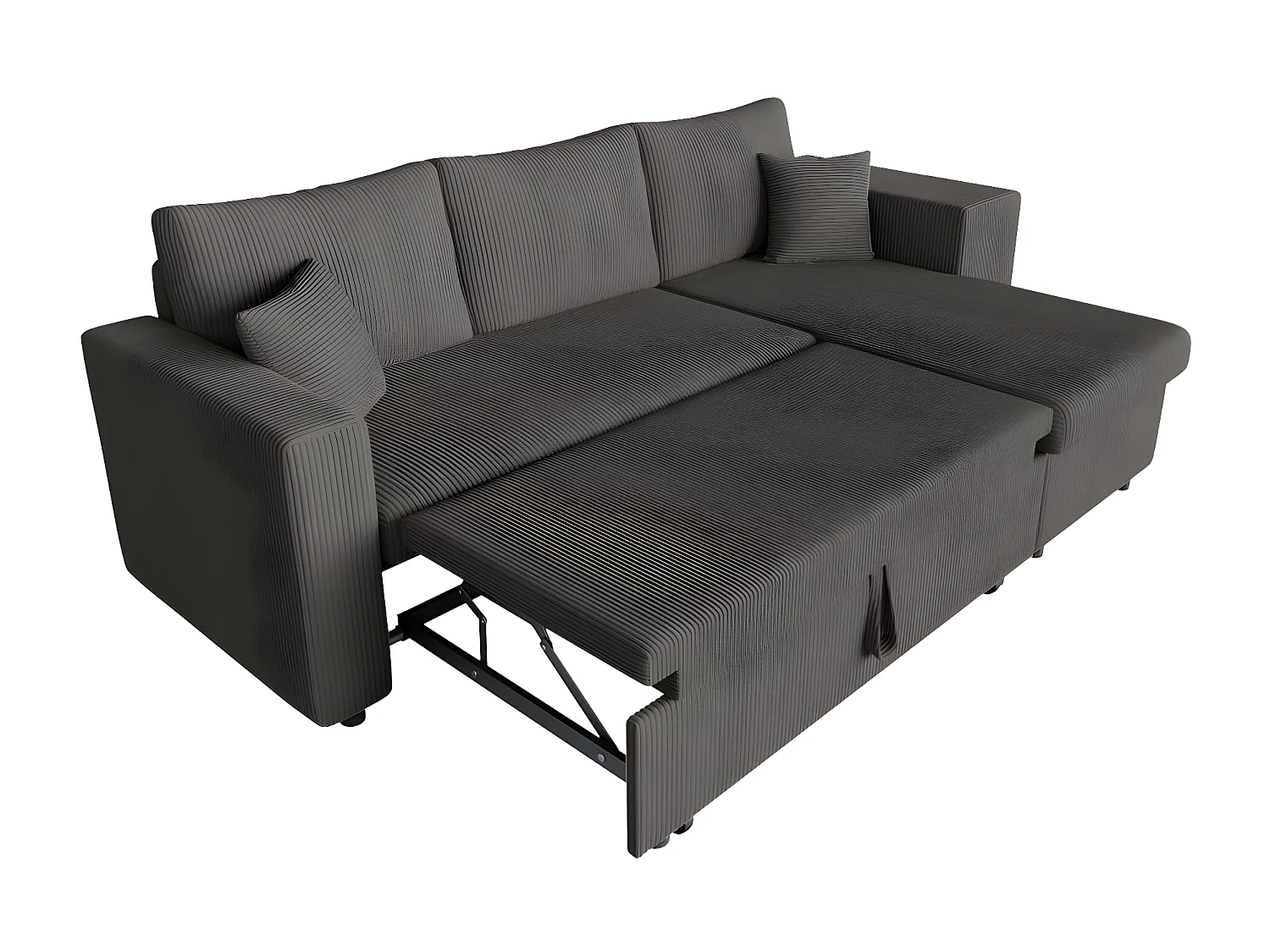 Canapé d'angle réversible convertible Oslo coffre 2 poufs à droite en velours côtelé Gris anthracite - L241 x P146 x H81cm - Loungitude