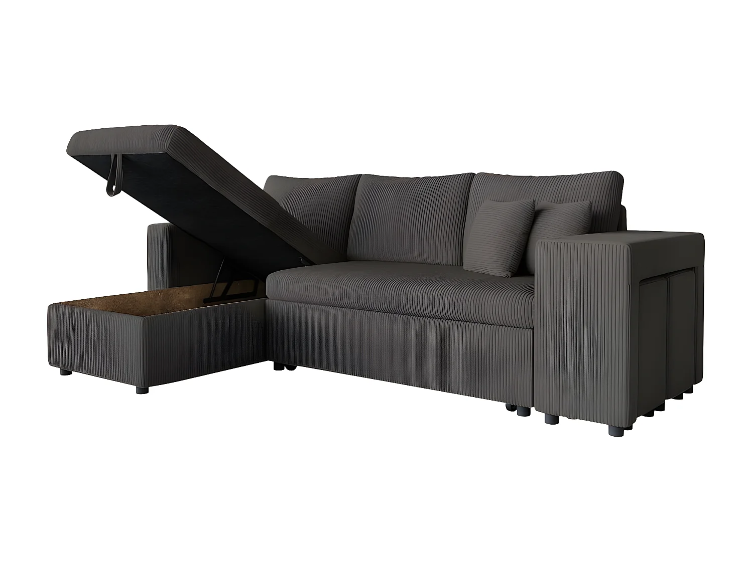 Canapé d'angle réversible convertible Oslo coffre 2 poufs à droite en velours côtelé Gris anthracite - L241 x P146 x H81cm - Loungitude
