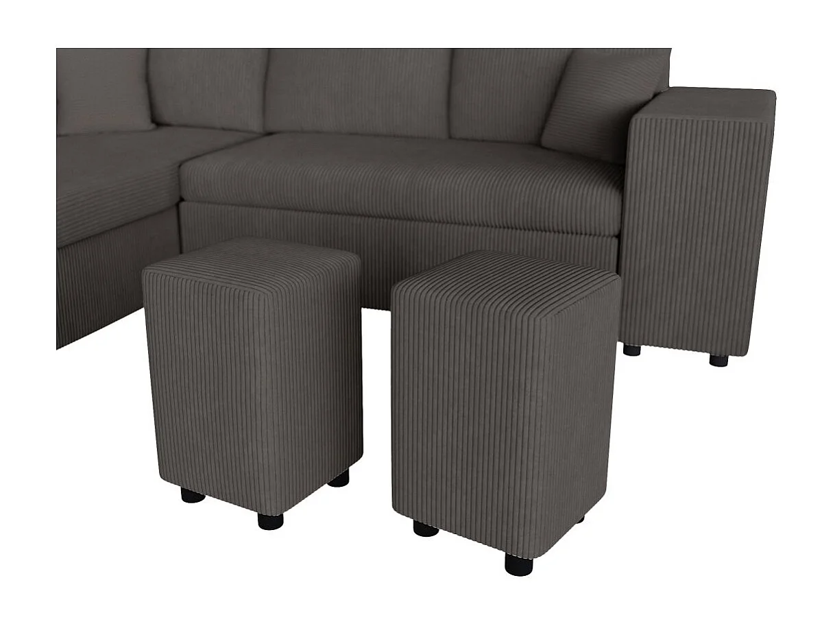 Canapé d'angle réversible convertible Oslo coffre 2 poufs à droite en velours côtelé Gris anthracite - L241 x P146 x H81cm - Loungitude